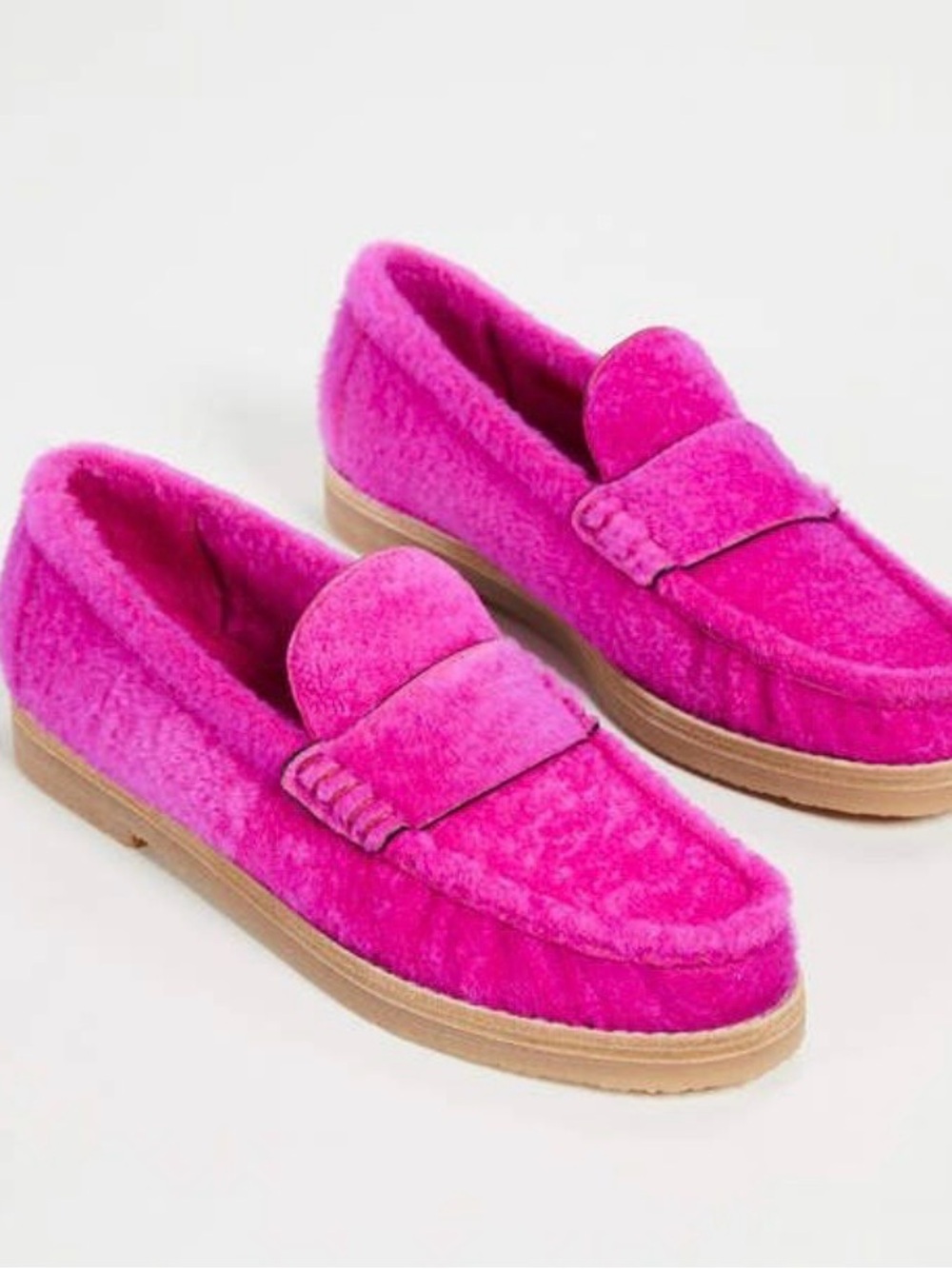 Stuart Weitzman Bromley Hot Pink Shearling Loafers, Size 7